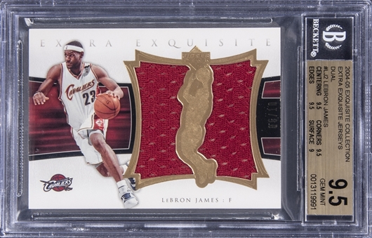 2004-05 UD "Exquisite Collection" Extra Exquisite Jerseys Dual #LJ2 LeBron James Jersey Card (#05/10) - BGS GEM MINT 9.5